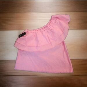 Crown & Ivy Pink Ruffle One Shoulder Short Sleeve Top XS NWT Distressed Layers